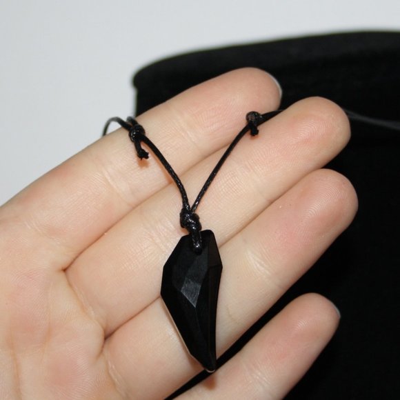 Beautiful black glass cord necklace adjustable